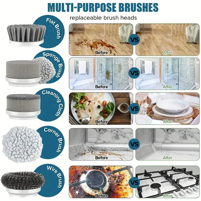 Cordless Electric Spin Scrubber (5 Brush Heads)